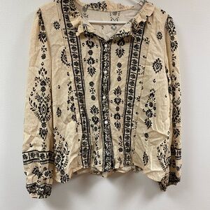 Floral Print Beige and Black Women's Top